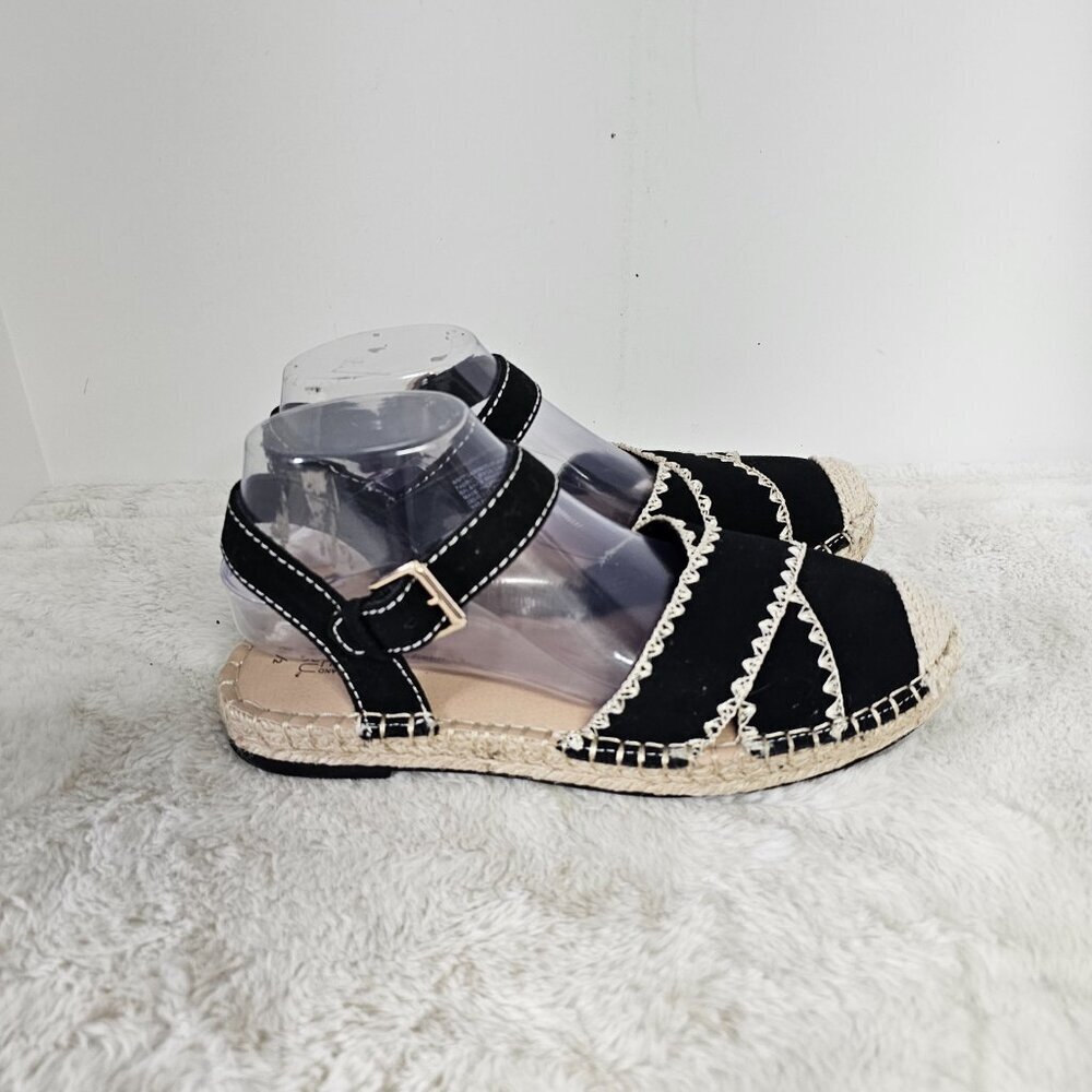 Time and Tru Espadrilles Boho Jute Crochet Black Cream 8.5 - Picture 5 of 13